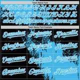 Custom Sky Blue Black-White 3D Pattern Design Abstract Brush Stroke Authentic Baseball Jersey