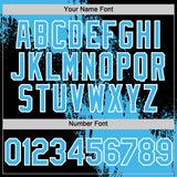 Custom Sky Blue Black-White 3D Pattern Design Abstract Brush Stroke Authentic Baseball Jersey