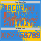 Custom Yellow Electric Blue-Orange 3D Pattern Design Abstract Brush Stroke Authentic Baseball Jersey