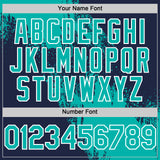 Custom Aqua Navy-White 3D Pattern Design Abstract Brush Stroke Authentic Baseball Jersey
