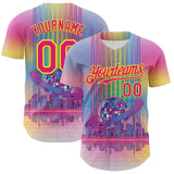 Custom Pink Hot Pink-Light Yellow 3D Pattern Design Rave Psychedelic Neon Music Disco Authentic Baseball Jersey