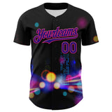 Custom Black Dark Purple-Hot Pink 3D Pattern Design Rave Psychedelic City Neon Authentic Baseball Jersey