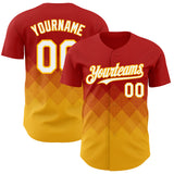 Custom Red White-Gold 3D Gradient Square Shape Authentic Baseball Jersey