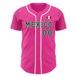 Custom Pink Kelly Green-White 3D Mexico Mexican Flag Authentic Baseball Jersey