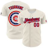 Custom Cream Fire Red-US Navy Blue 3D Patriotic American Flag Authentic Baseball Jersey