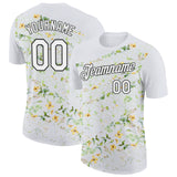 Custom White Black 3D Pickleball Paddles Balls Floral Performance T-Shirt