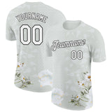 Custom Gray White-Black 3D Pickleball Paddles Balls Floral Performance T-Shirt