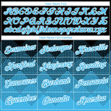 Custom Black Sky Blue-White 3D Pattern Design Gradient Square Shapes Performance T-Shirt