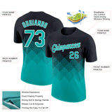 Custom Black Aqua-White 3D Pattern Design Gradient Square Shapes Performance T-Shirt