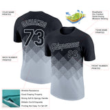 Custom Black Silver 3D Pattern Design Gradient Square Shapes Performance T-Shirt