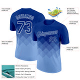 Custom Royal Light Blue-White 3D Pattern Design Gradient Square Shapes Performance T-Shirt