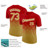 Custom Red Old Gold-White 3D Pattern Design Gradient Square Shapes Performance T-Shirt