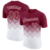Custom Crimson White 3D Pattern Design Gradient Square Shapes Performance T-Shirt