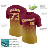 Custom Crimson Old Gold-White 3D Pattern Design Gradient Square Shapes Performance T-Shirt