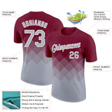Custom Crimson Gray-White 3D Pattern Design Gradient Square Shapes Performance T-Shirt