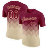 Custom Crimson Cream 3D Pattern Design Gradient Square Shapes Performance T-Shirt