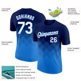 Custom Navy White-Powder Blue 3D Pattern Design Gradient Square Shapes Performance T-Shirt