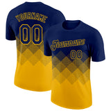 Custom Navy Gold 3D Pattern Design Gradient Square Shapes Performance T-Shirt