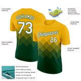 Custom Gold White-Green 3D Pattern Design Gradient Square Shapes Performance T-Shirt