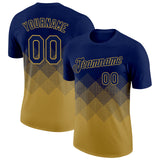 Custom Navy Old Gold 3D Pattern Design Gradient Square Shapes Performance T-Shirt
