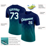 Custom Navy White-Teal 3D Pattern Design Gradient Square Shapes Performance T-Shirt
