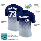 Custom Navy White-Silver 3D Pattern Design Gradient Square Shapes Performance T-Shirt