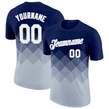 Custom Navy White-Silver 3D Pattern Design Gradient Square Shapes Performance T-Shirt