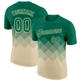 Custom Kelly Green Cream 3D Pattern Design Gradient Square Shapes Performance T-Shirt