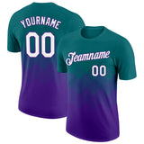Custom Teal White-Purple 3D Pattern Design Gradient Square Shapes Performance T-Shirt