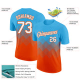 Custom Sky Blue White-Orange 3D Pattern Design Gradient Square Shapes Performance T-Shirt