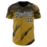 Custom Black Old Gold-White 3D Pattern Design Splash Grunge Fragment Authentic Baseball Jersey