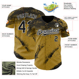 Custom Black Old Gold-White 3D Pattern Design Splash Grunge Fragment Authentic Baseball Jersey