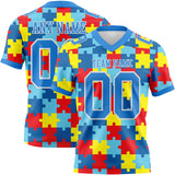 Custom Powder Blue White 3D Pattern Autism Supporter Awareness Puzzle Pieces Authentic Football Jersey