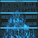 Custom Black Sky Blue 3D Pattern Flame Authentic Football Jersey