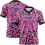 Custom Pink Sky Blue-Black 3D Pattern Leopard Print Authentic Football Jersey