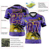 Custom Purple Black-Yellow 3D Pattern Sun Beach Hawaii Palm Trees Mesh Authentic Football Jersey