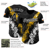 Custom Black Yellow-White 3D Pattern Design Splash Authentic Baseball Jersey