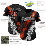Custom Black Orange-White 3D Pattern Design Splash Authentic Baseball Jersey