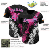 Custom Black Pink Light Blue-White 3D Pattern Design Splash Authentic Baseball Jersey