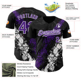 Custom Black Purple-White 3D Pattern Design Splash Authentic Baseball Jersey
