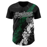 Custom Black Kelly Green-White 3D Pattern Design Splash Authentic Baseball Jersey
