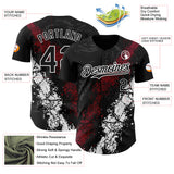 Custom Black Crimson-White 3D Pattern Design Splash Authentic Baseball Jersey