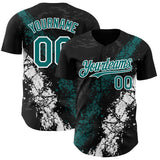 Custom Black Teal-White 3D Pattern Design Splash Authentic Baseball Jersey
