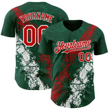 Custom Green Red-White 3D Pattern Design Splash Authentic Baseball Jersey
