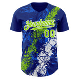 Custom Royal Neon Green-White 3D Pattern Design Splash Authentic Baseball Jersey