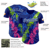 Custom Royal Neon Green Pink-White 3D Pattern Design Splash Authentic Baseball Jersey