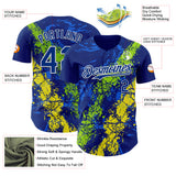 Custom Royal Neon Green Light Yellow-White 3D Pattern Design Splash Authentic Baseball Jersey