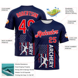 Custom Navy Fire Red-White 3D Pattern Design Arrow Archery Bow Target American Flag Performance T-Shirt