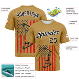 Custom Old Gold Black Fire Red-White 3D Pattern Design Arrow Archery Bow Target American Flag Performance T-Shirt