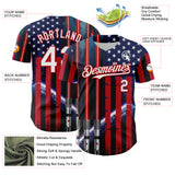 Custom Blue White-Red 3D Pattern Design American Flag Outer Space Light Swords Authentic Baseball Jersey